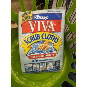 New Sealed Vintage 1996 Kleenex Viva Scrub Cloths Reusable Wipes 6 Count Package